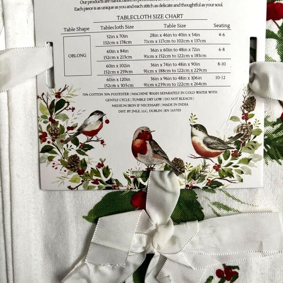 Mireille Designs 100% Handmade Linen 60" x 84" Bird Holiday Oblong Tablecloth #H - Picture 4 of 4